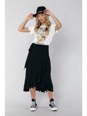 Colourful Rebel Kasia Ruffle Wrap Maxi Skirt Black